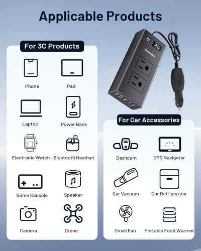 200W Portable 12V to 110v Car Charger Power Inverters for Vehicles