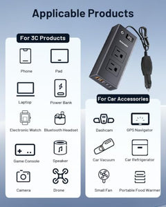 200W Portable 12V to 110v Car Charger Power Inverters for Vehicles