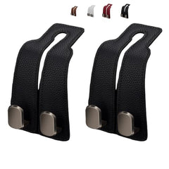 Universal Leather Car Headrest Double Hooks for Bags & Storage