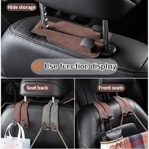 Universal Leather Car Headrest Double Hooks for Bags & Storage