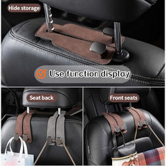 Universal Leather Car Headrest Double Hooks for Bags & Storage