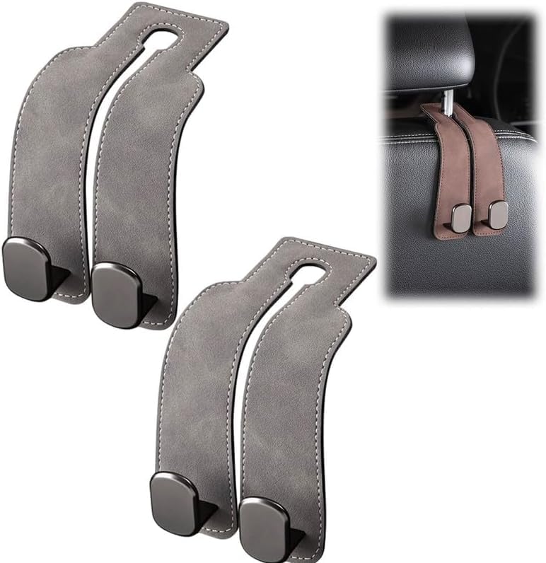 Leather Car Headrest Double Hooks for Bags, Purses & Coats