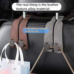 Universal Leather Car Headrest Double Hooks for Bags & Storage
