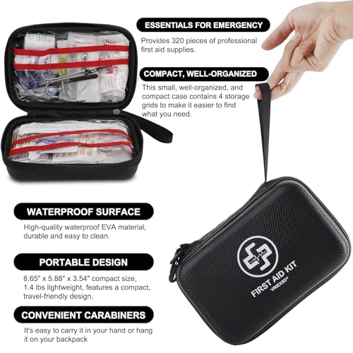 320-Piece Waterproof First Aid Kit for Car, Travel & Outdoor Use