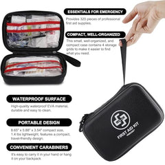 320-Piece Waterproof First Aid Kit for Car, Travel & Outdoor Use