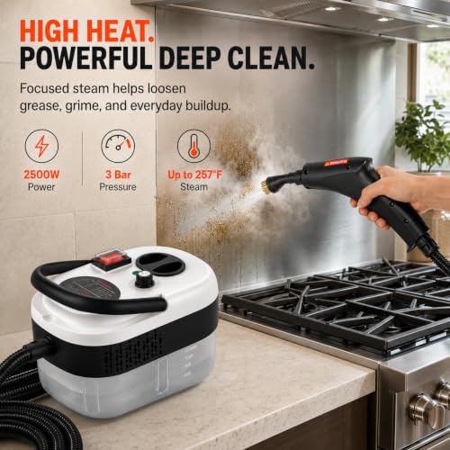 2500W High Pressure Handheld Steam Cleaner, Portable Steamer for Cleaning