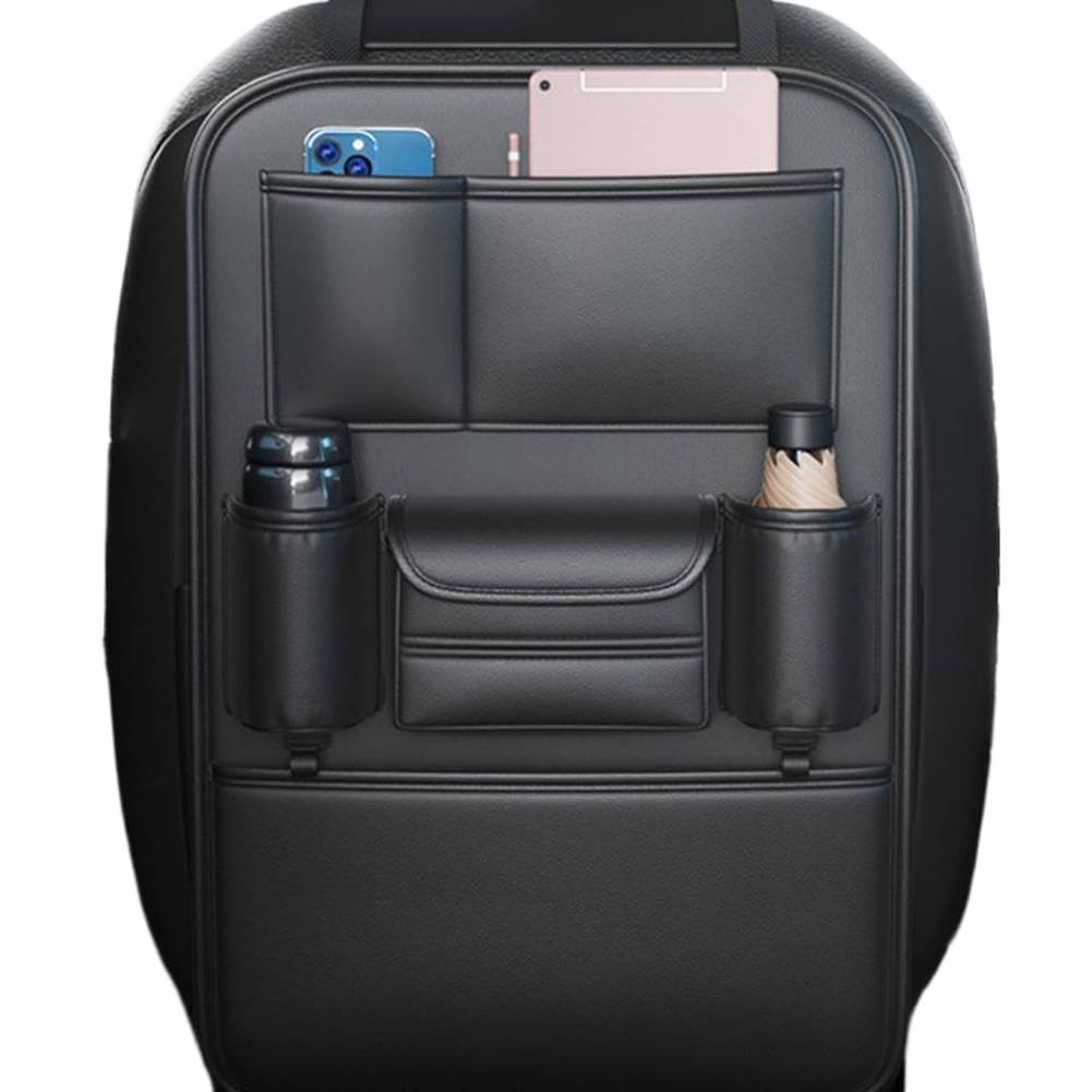 Multifunctional PU Leather Car Seat Back Organizer & Kick Mat