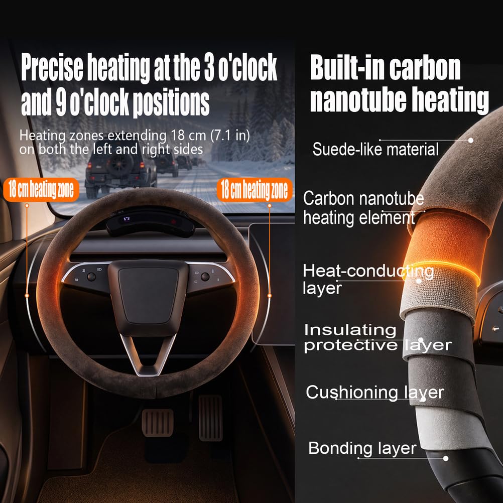 Steering Wheel Cover with Heating Function,Slip-On (No-Sew) Style