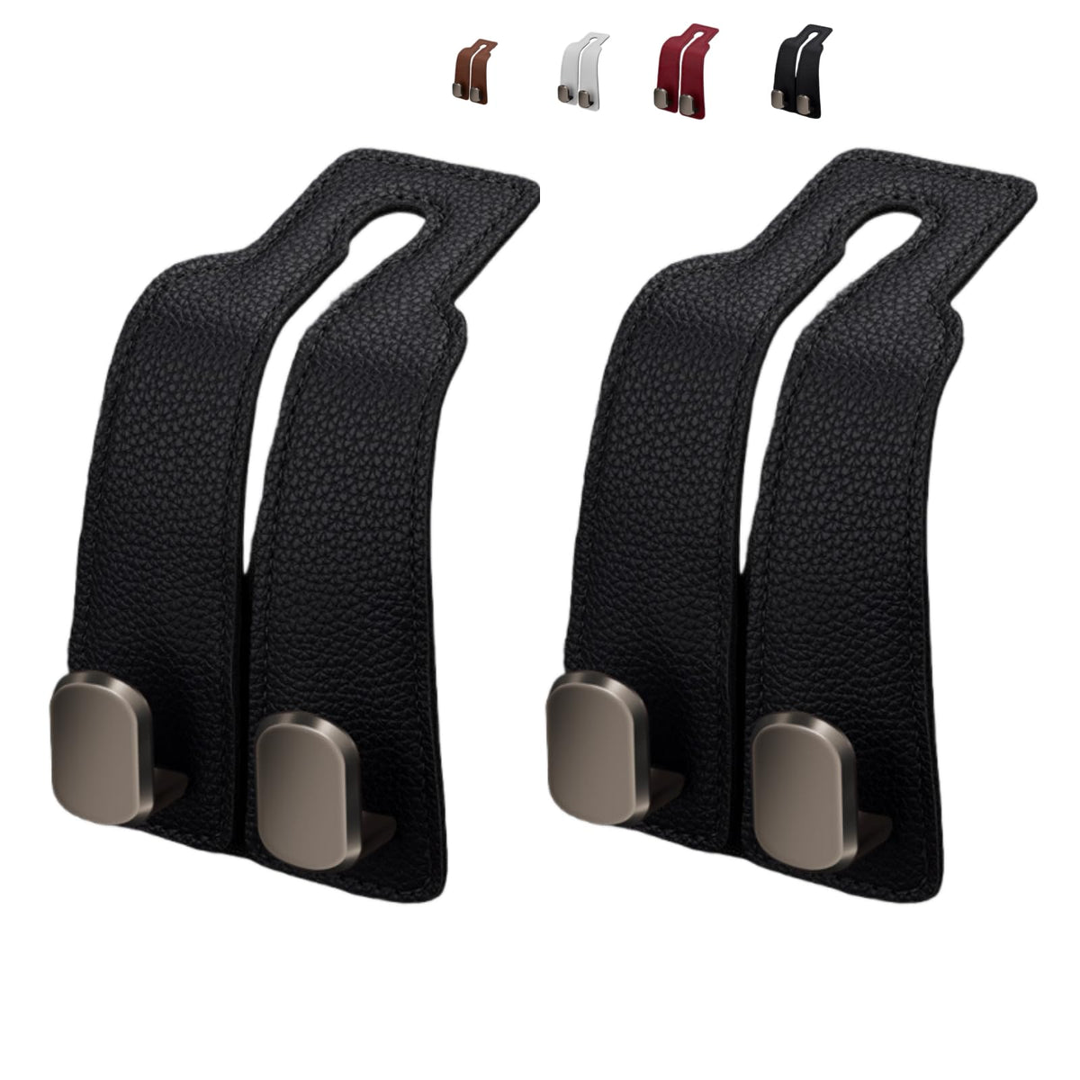 Universal Leather Car Headrest Double Hooks for Bags & Storage