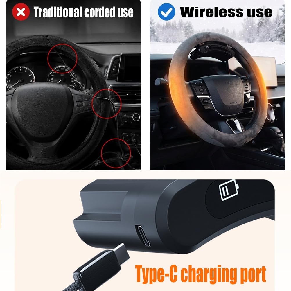 Steering Wheel Cover with Heating Function,Slip-On (No-Sew) Style
