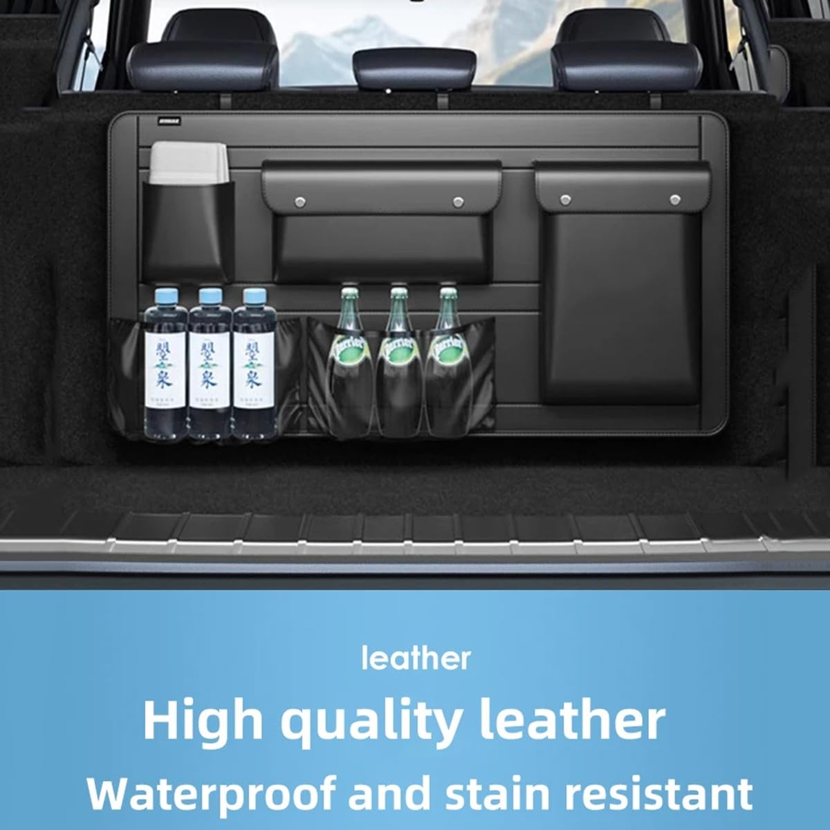 High-Capacity PU Leather Car Seat Back Organizer with Adjustable Storage