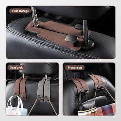 Leather Car Headrest Double Hooks for Bags, Purses & Coats