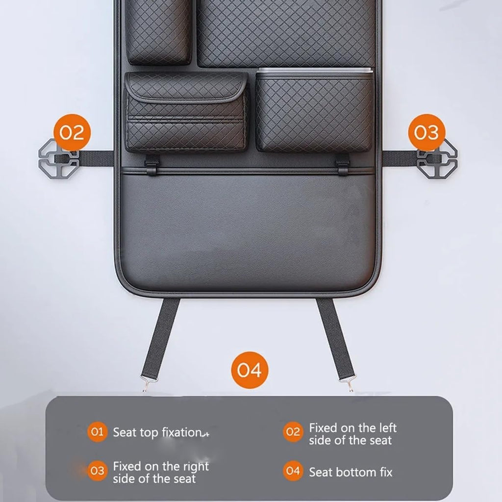 Car Seat Back Organizer with Anti-Kick Mat, Tissue Box & Cup Holder