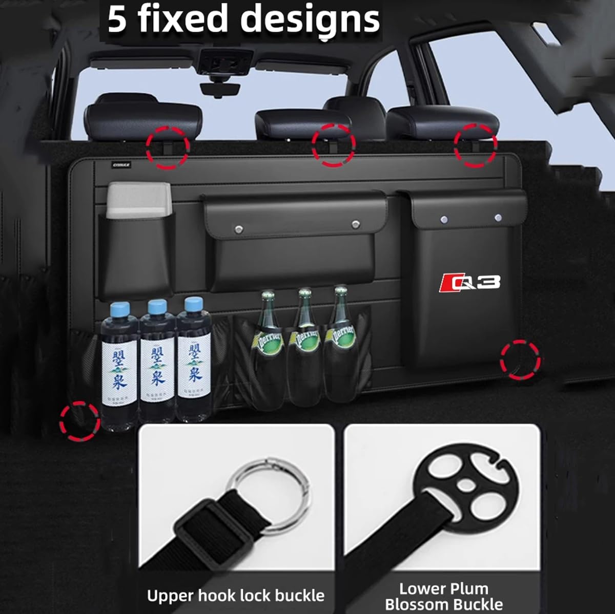 High-Capacity PU Leather Car Seat Back Organizer with Adjustable Storage