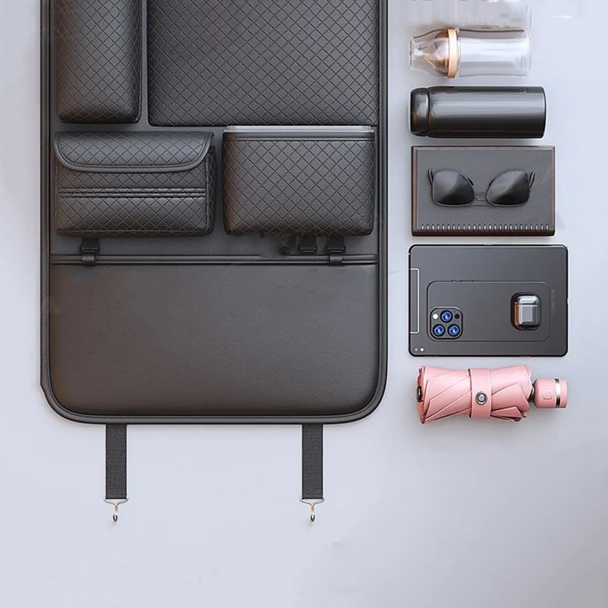 Car Seat Back Organizer with Anti-Kick Mat, Tissue Box & Cup Holder