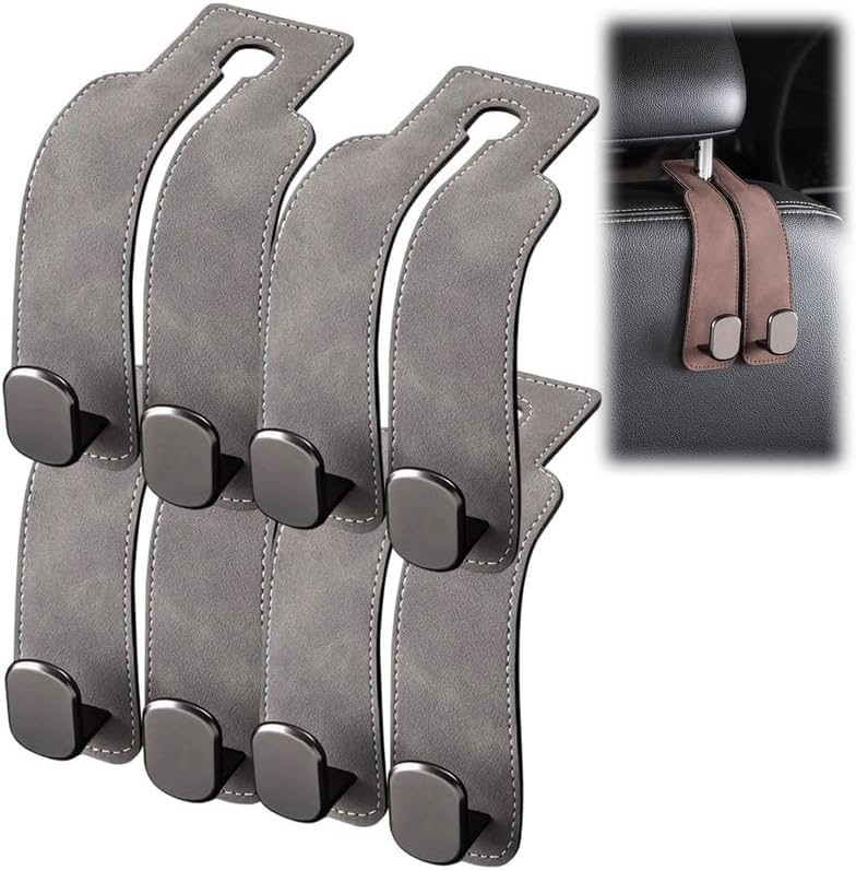 Leather Car Headrest Double Hooks for Bags, Purses & Coats