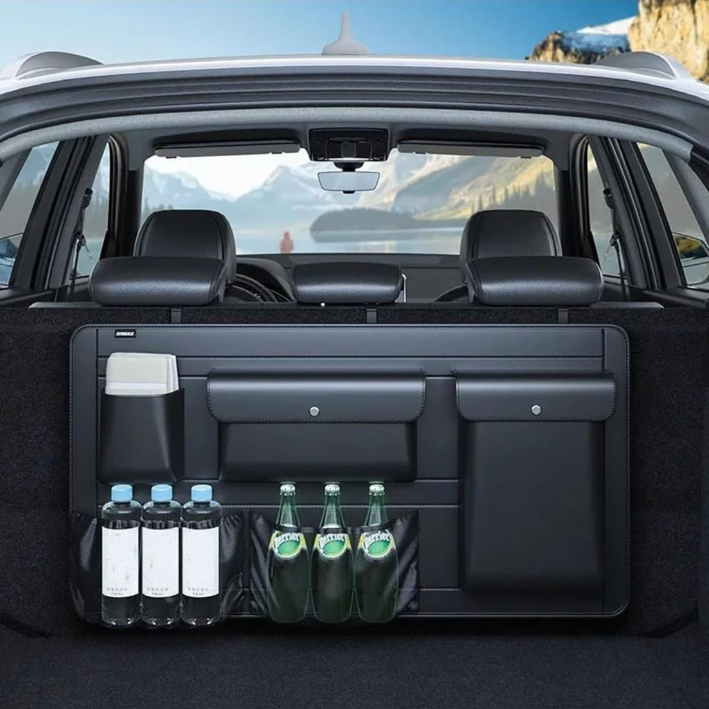 High-Capacity PU Leather Car Seat Back Organizer with Adjustable Storage