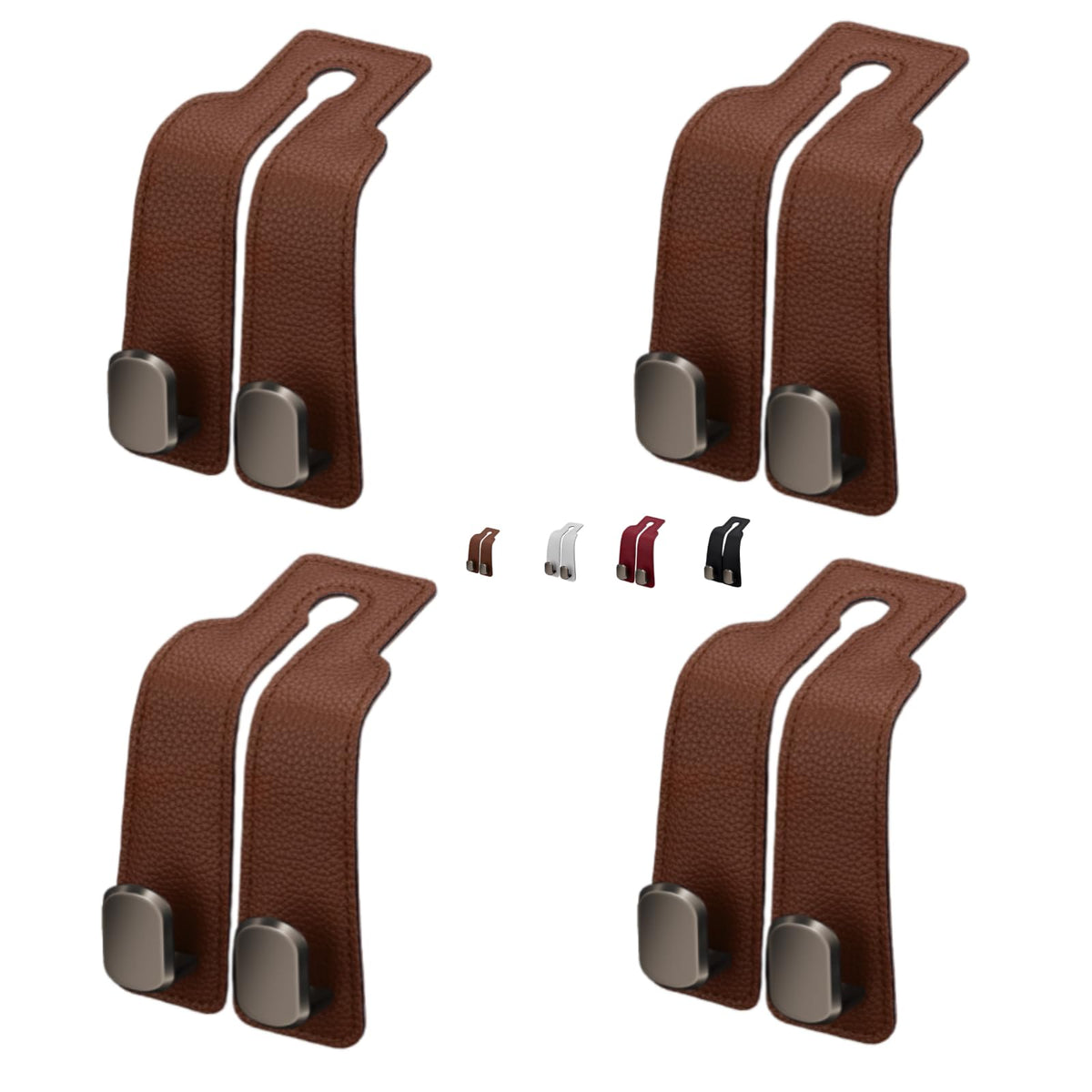 Universal Leather Car Headrest Double Hooks for Bags & Storage