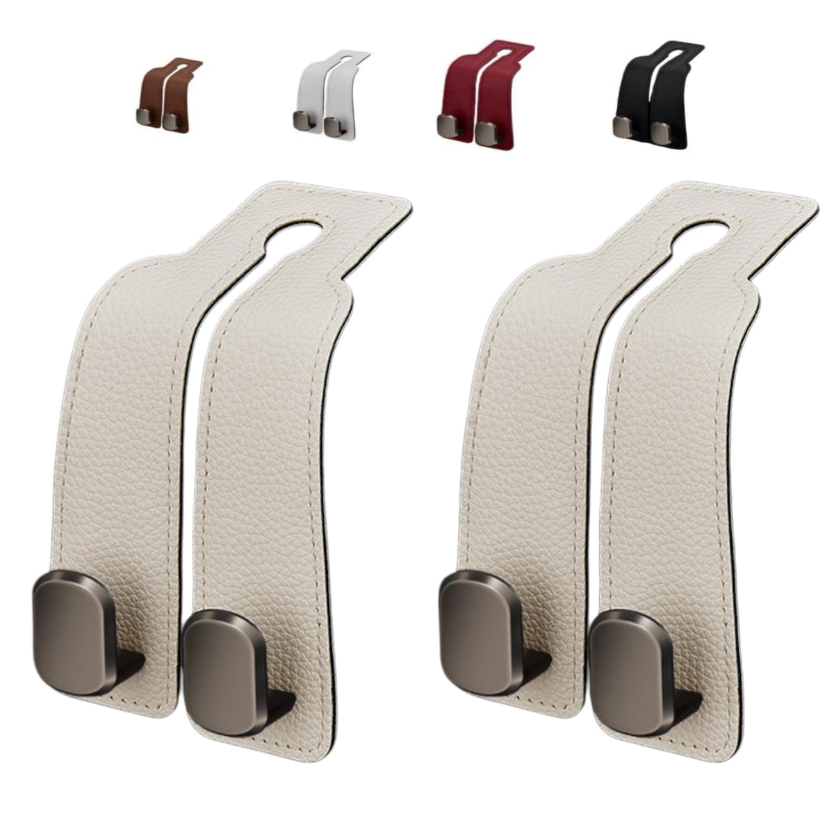 Universal Leather Car Headrest Double Hooks for Bags & Storage