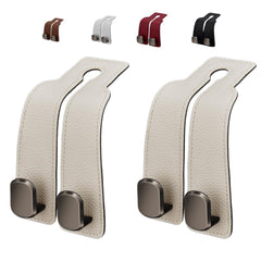 Universal Leather Car Headrest Double Hooks for Bags & Storage