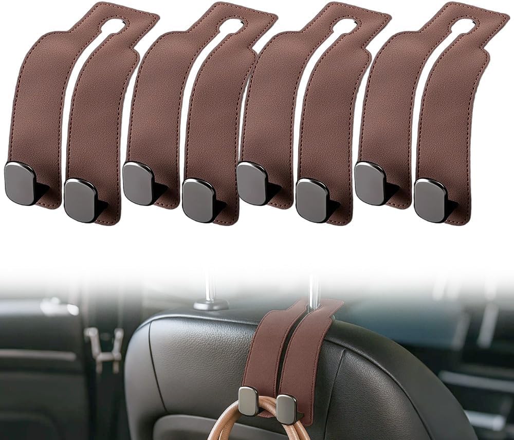 Leather Car Headrest Double Hooks for Bags, Purses & Coats