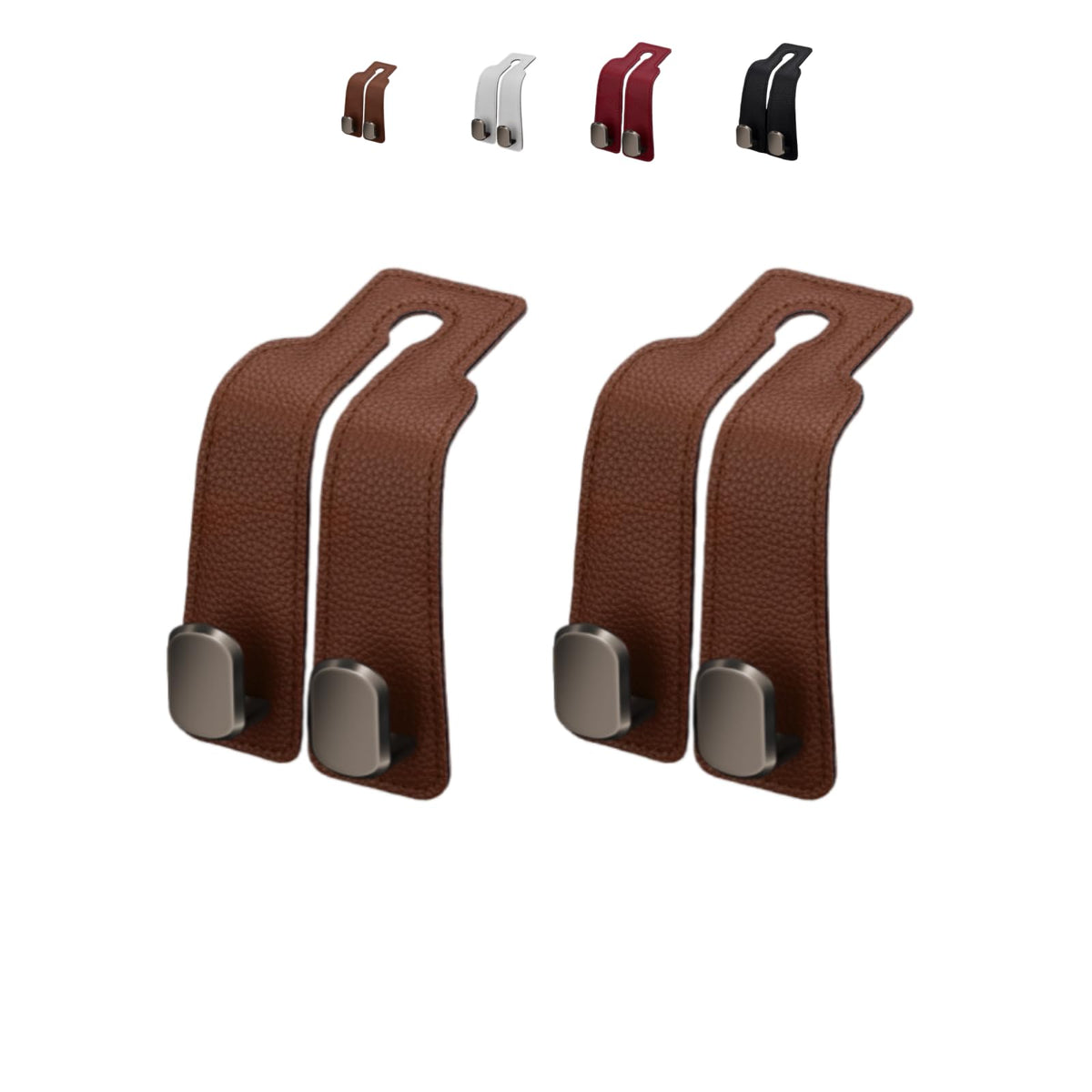 Universal Leather Car Headrest Double Hooks for Bags & Storage