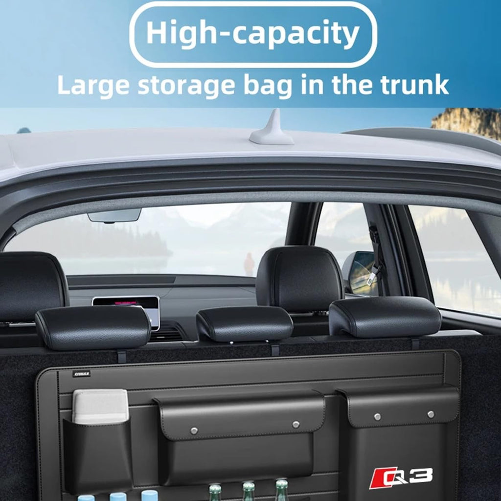 High-Capacity PU Leather Car Seat Back Organizer with Adjustable Storage