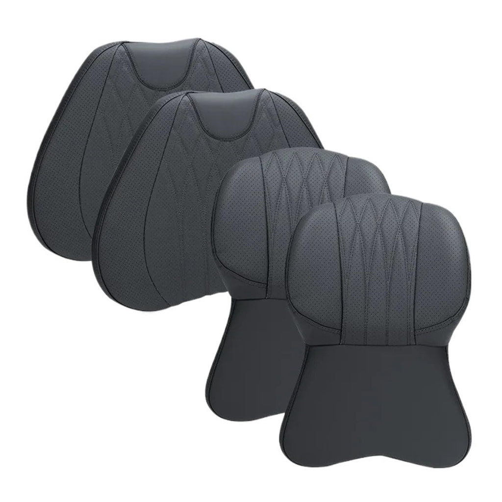 Car Pillow Seat Cushion Lumbar Support Neck Nappa Leather(Black F)