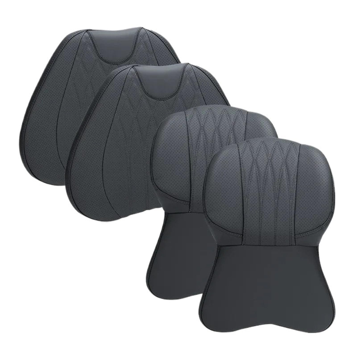 Car Pillow Seat Cushion Lumbar Support Neck Nappa Leather(Black F)