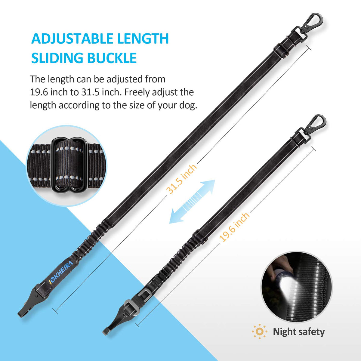 3-in-1 Adjustable Dog Car Seat Belt with Reflective Bungee Harness