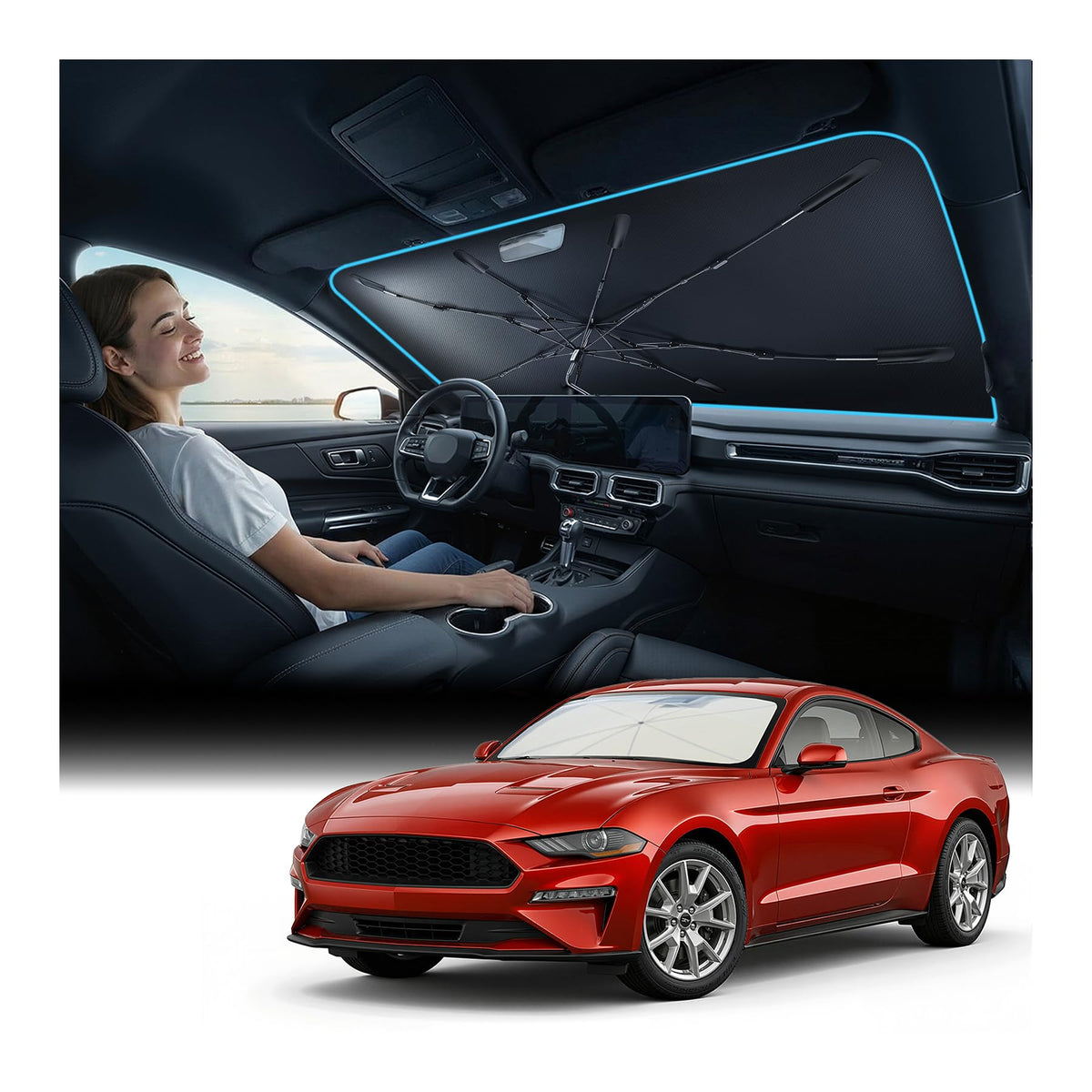 Foldable Windshield Sun Shade Umbrella with Heat Shield