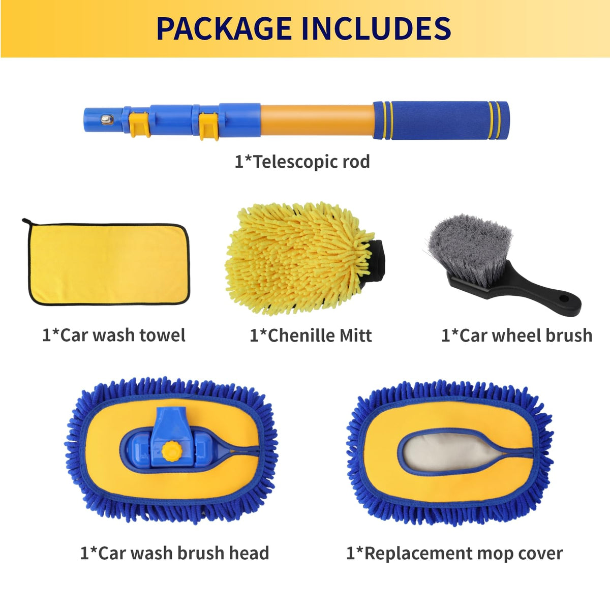 DEPOTA 15° Curved Car Wash Brush with Long Handle, Car Wash Mop Kit
