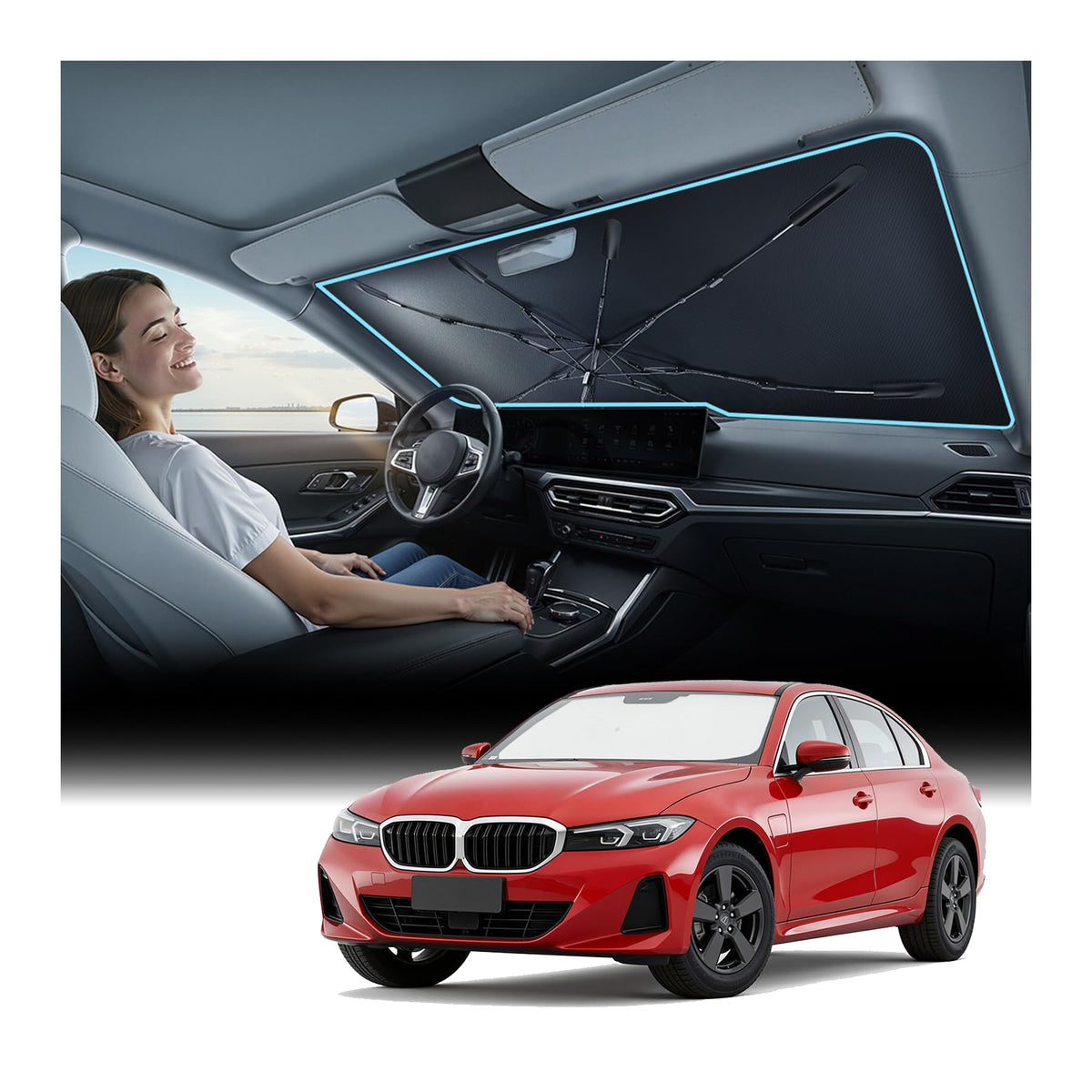 Foldable Windshield Sun Shade Umbrella with Heat Shield