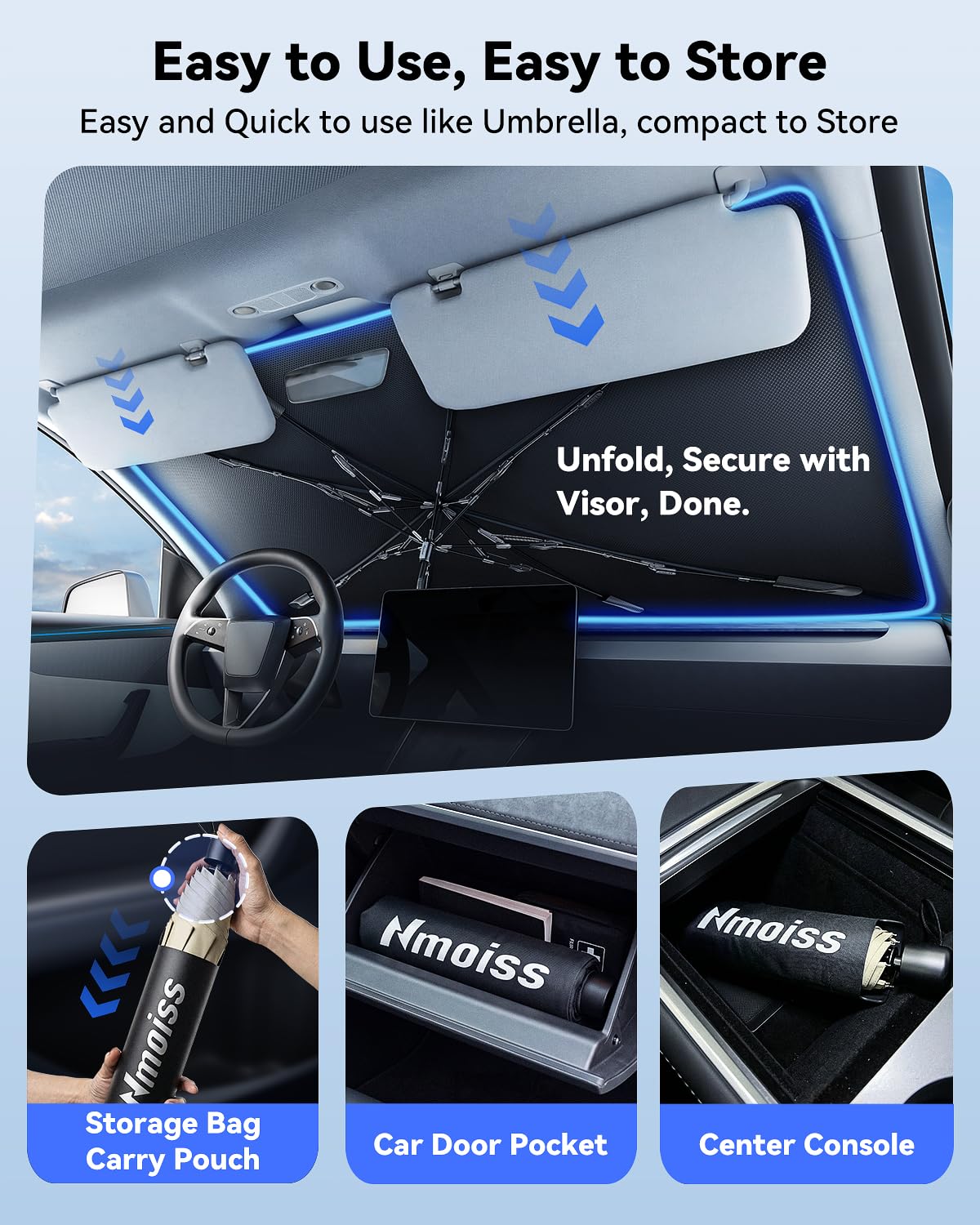 Foldable Windshield Sun Shade Umbrella with Heat Shield