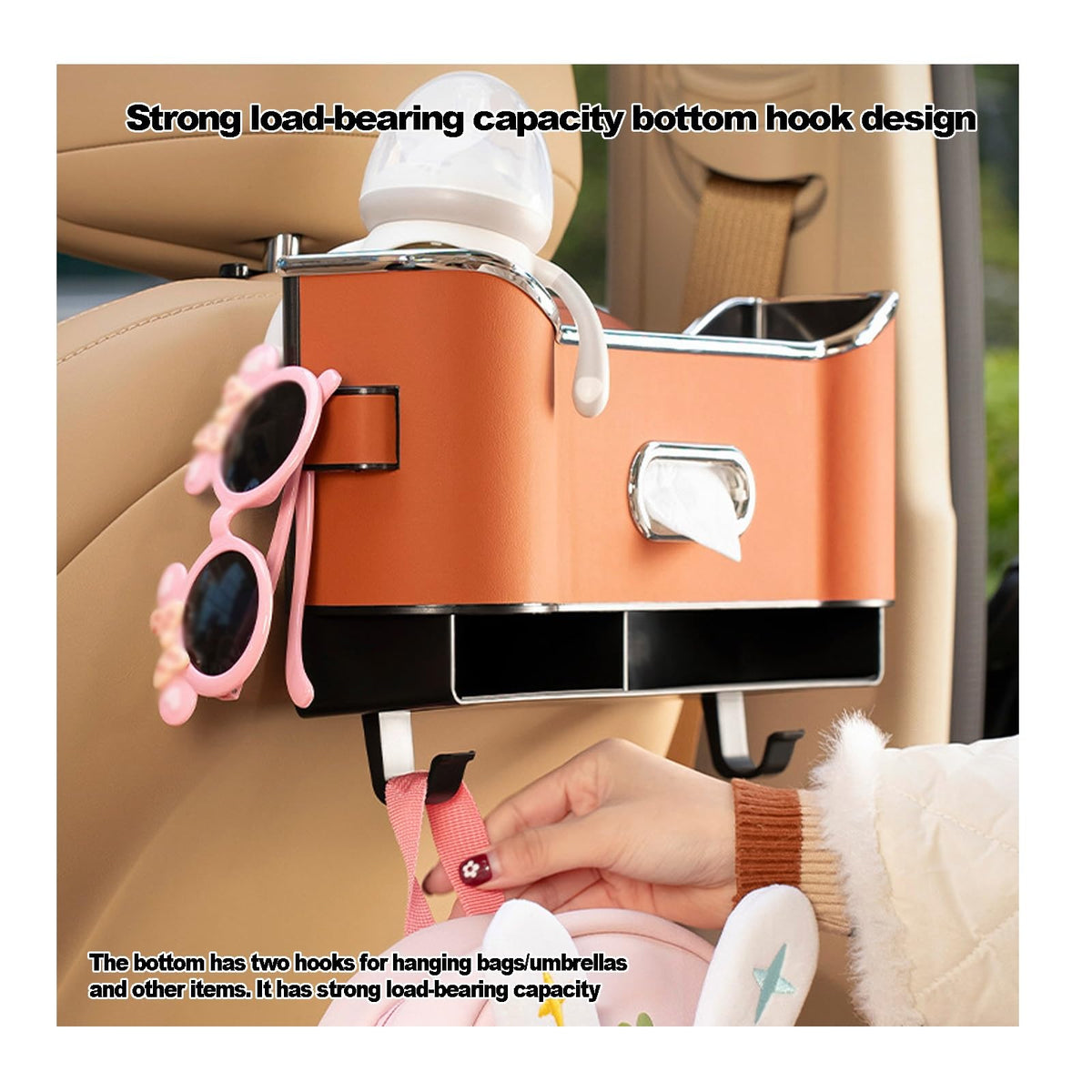 Multifunctional Car Seat Back Organizer with Cup Holder & Tissue Box