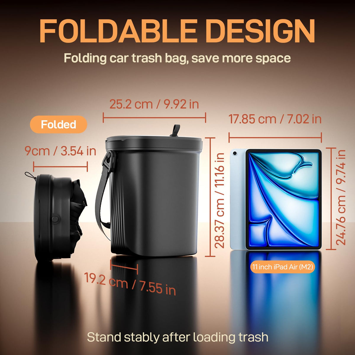 Waretary Car Trash Can with Lid, Leakproof Silicone, 2 Gallon
