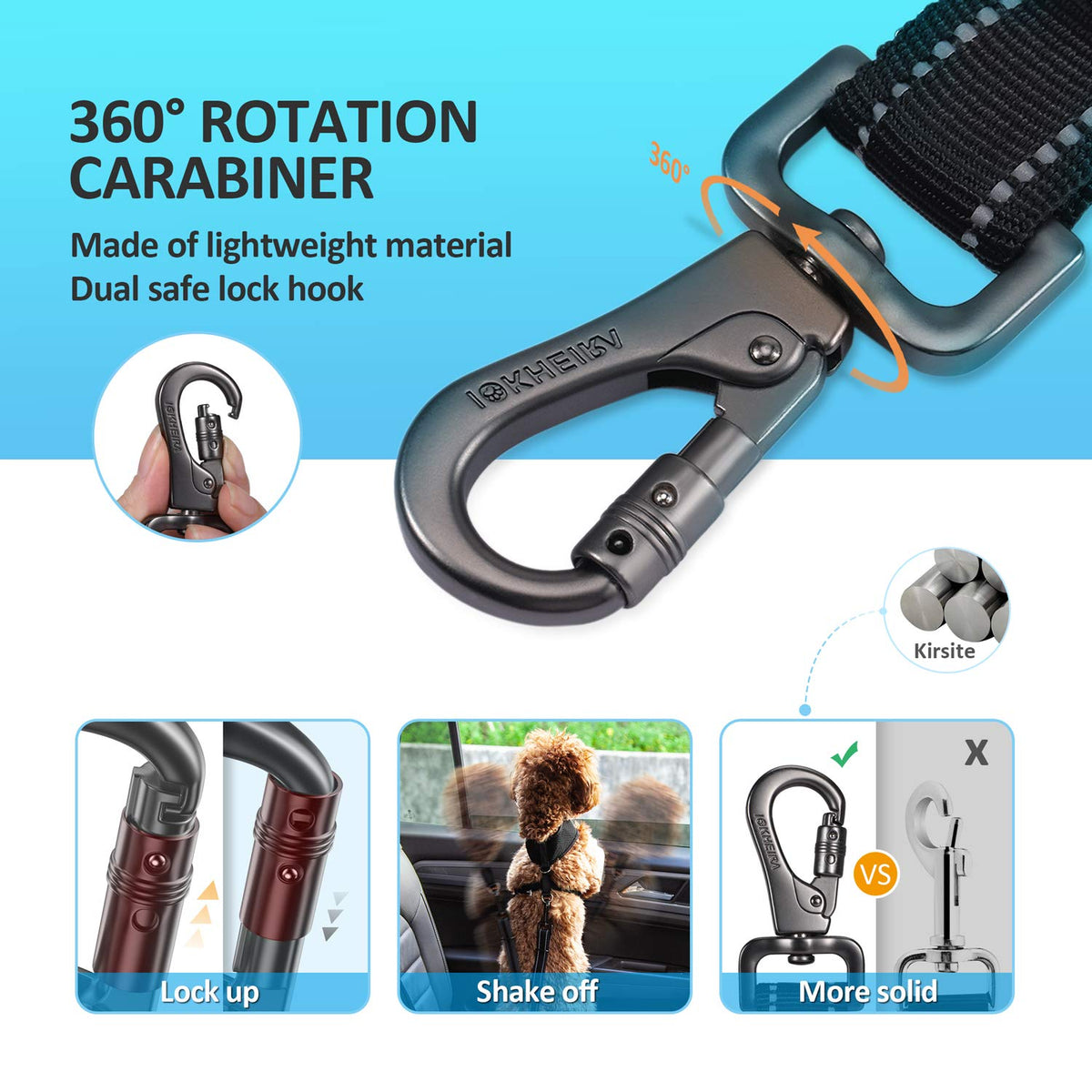 3-in-1 Adjustable Dog Car Seat Belt with Reflective Bungee Harness