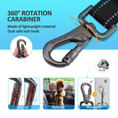 3-in-1 Adjustable Dog Car Seat Belt with Reflective Bungee Harness