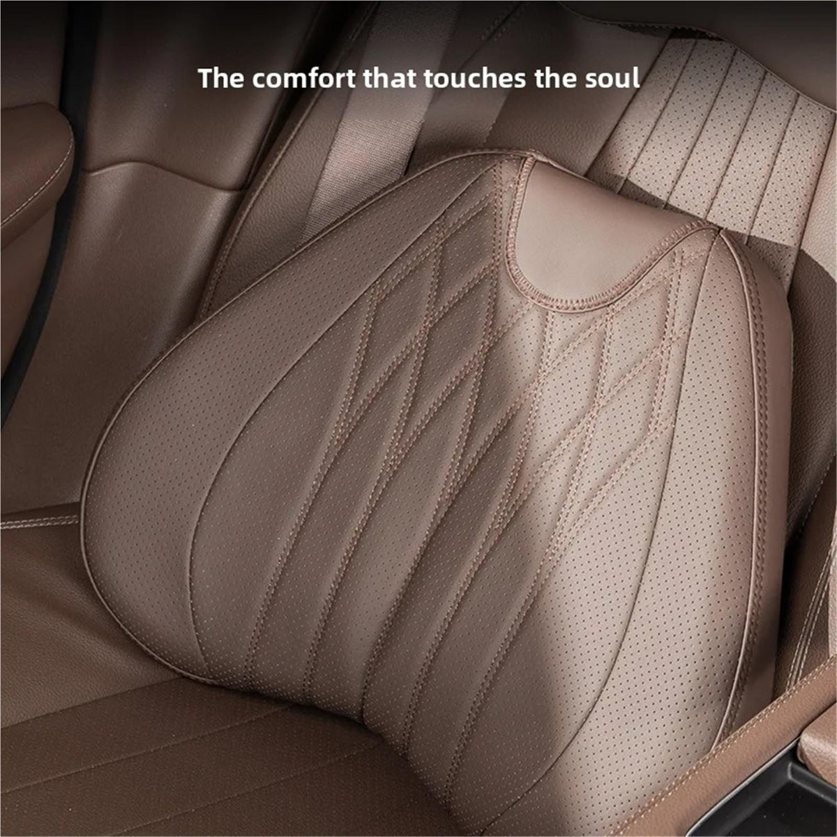 Car Pillow Seat Cushion Lumbar Support Neck Nappa Leather(Black F)