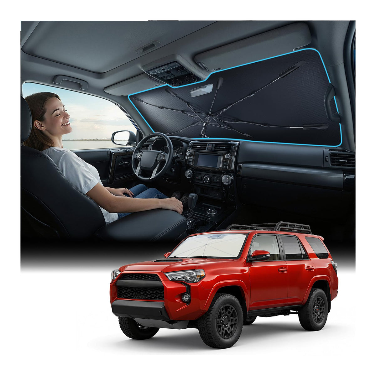 Foldable Windshield Sun Shade Umbrella with Heat Shield