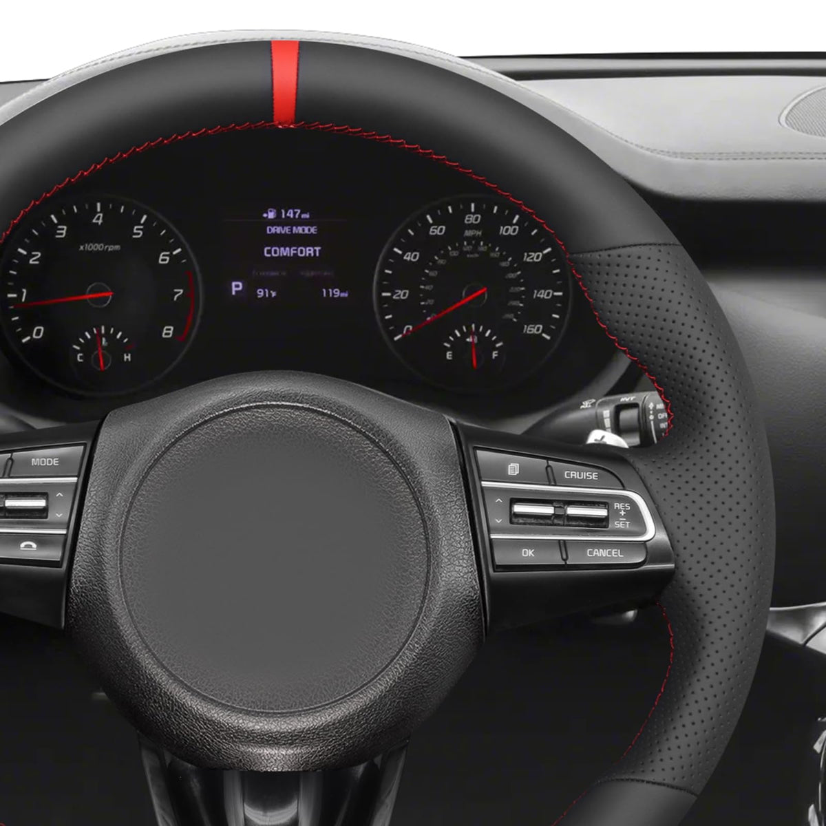 Hand-Sewn Steering Wheel Cover for Kia Stinger 2018–2021