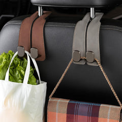 Leather Car Headrest Double Hooks for Bags, Purses & Coats