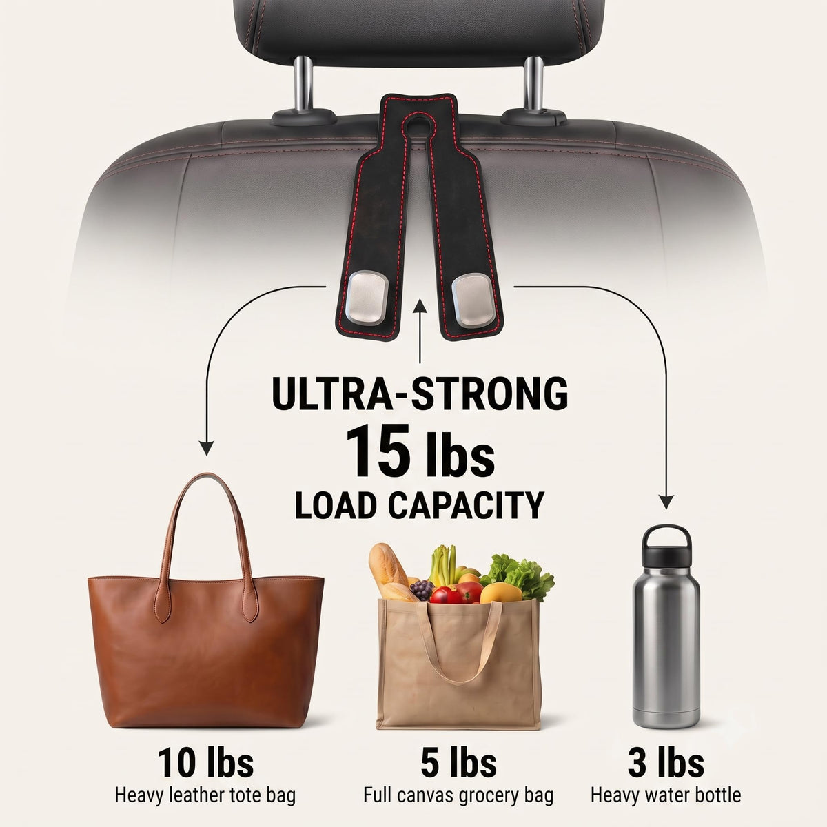 HITRO Car Purse Hook for Headrest, PU Leather Bag Hanger for Car Seat