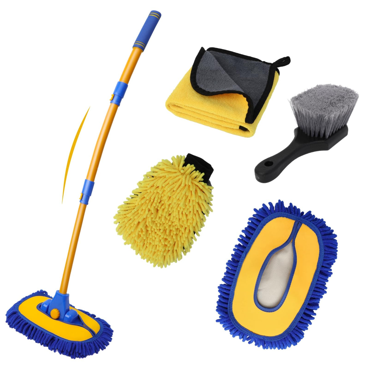 DEPOTA 15° Curved Car Wash Brush with Long Handle, Car Wash Mop Kit