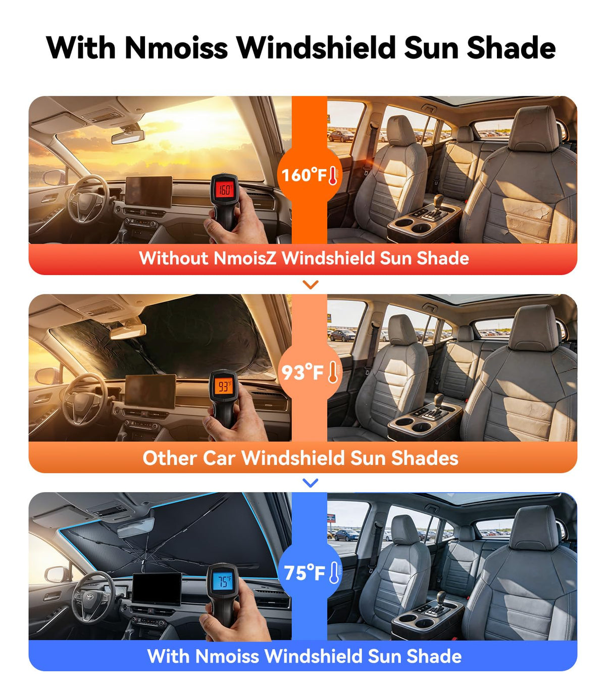 Foldable Windshield Sun Shade Umbrella with Heat Shield