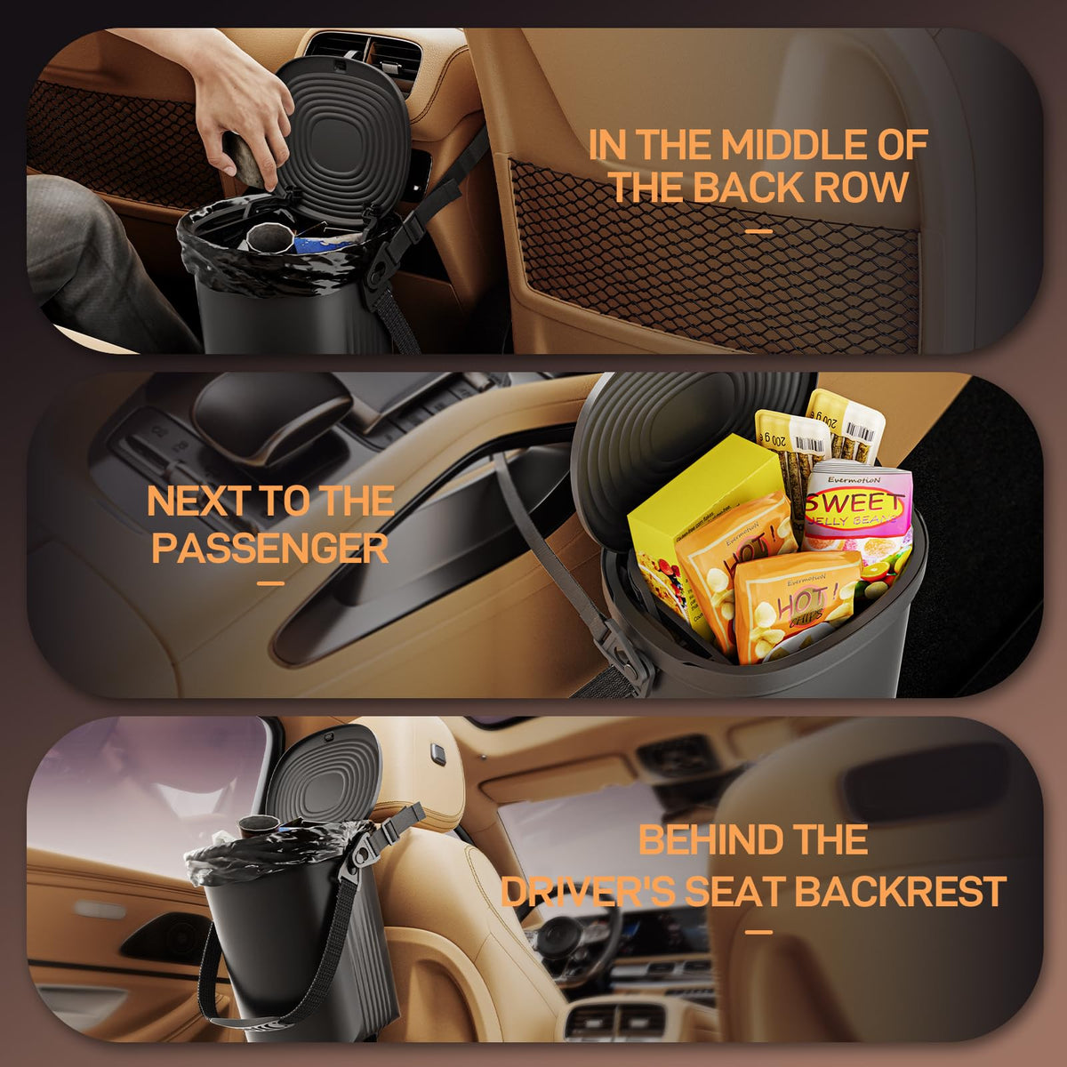 Waretary Car Trash Can with Lid, Leakproof Silicone, 2 Gallon