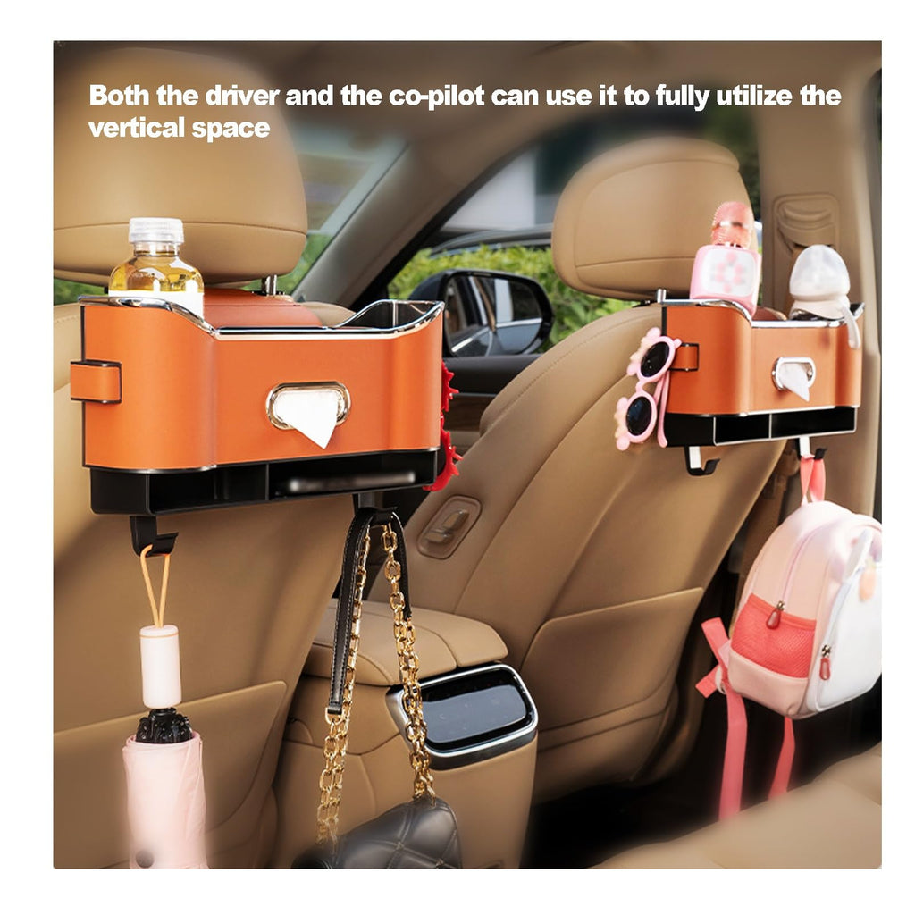 Multifunctional Car Seat Back Organizer with Cup Holder & Tissue Box