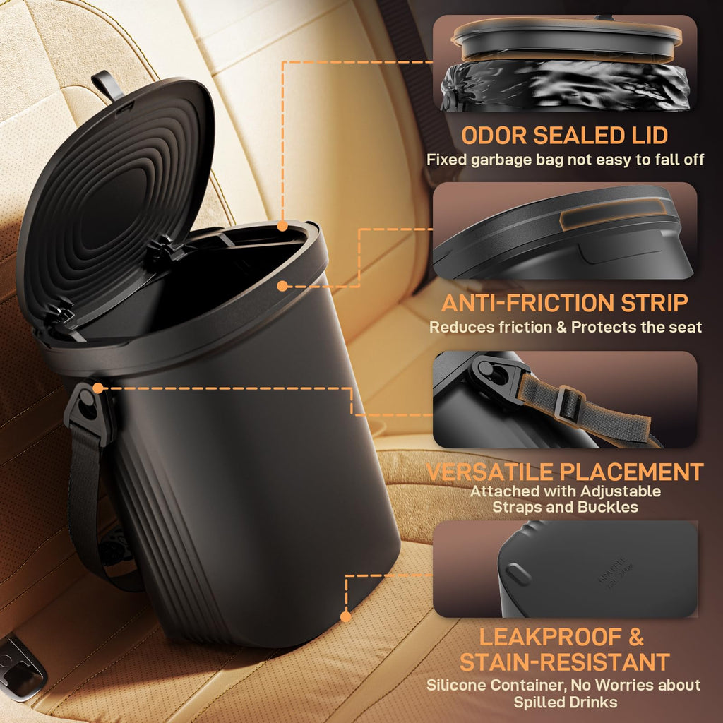Waretary Car Trash Can with Lid, Leakproof Silicone, 2 Gallon