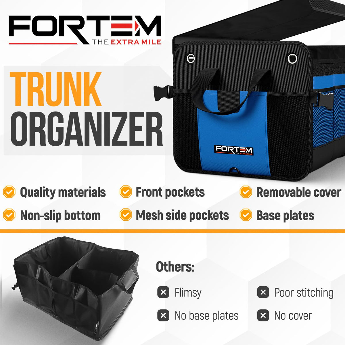 FORTEM Trunk Organizer - Collapsible Car Organizer & Storage Bag for SUVs