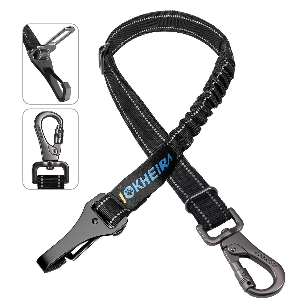 3-in-1 Adjustable Dog Car Seat Belt with Reflective Bungee Harness